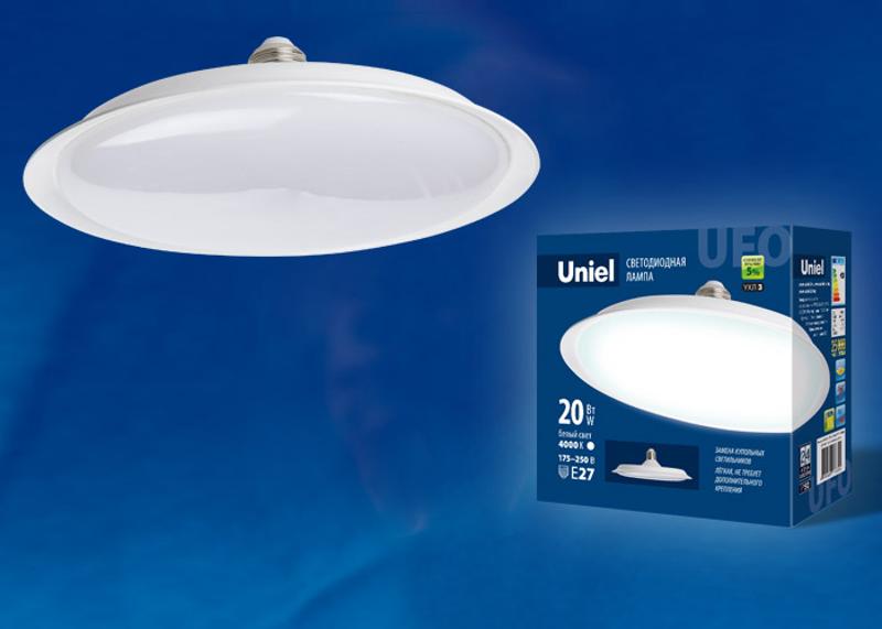 Лампа светодиодная LED-U165-20W/6500K/E27/FR PLU01WH LED мощная. «UFO», мат.. Дневной 4000К