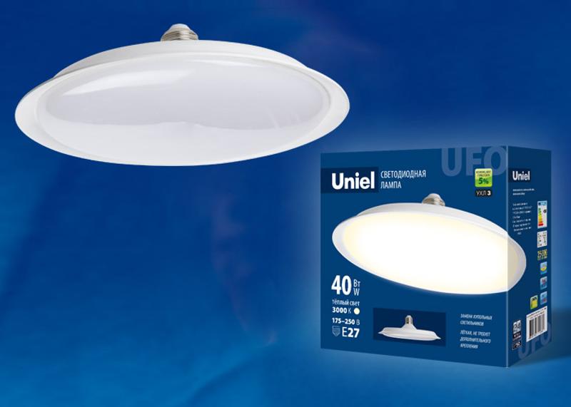 Лампа светодиодная LED-U220-40W/3000K/E27/FR PLU01WH LED мощная. «UFO», мат.. 3000К