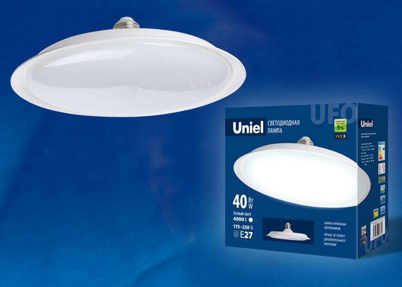 Лампа светодиодная LED-U220-40W/4000K/E27/FR PLU01WH LED мощная. «UFO», мат.. 4000К