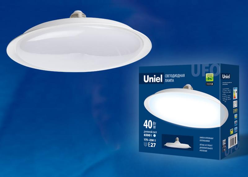 Лампа светодиодная LED-U220-40W/6500K/E27/FR PLU01WH LED мощная. «UFO», мат.. Дневной 4000К