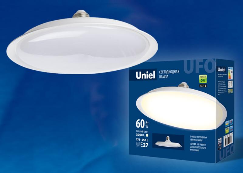 Лампа светодиодная LED-U270-60W/3000K/E27/FR PLU01WH LED мощная. «UFO», мат.. 3000К