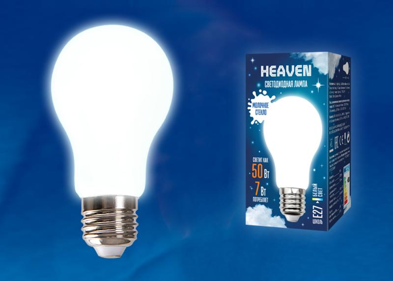 Лампа светодиодная LED-A60-7W/4000K/E27/FR GLH01WH LED. "груша" матовая. Серия Heaven. 4000K