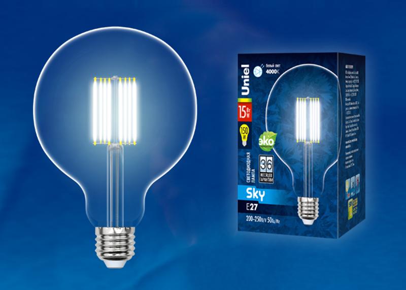 Лампа светодиодная LED-G125-15W/4000K/E27/CL PLS02WH LED. "шар", прозр. 4000К Серия Sky.