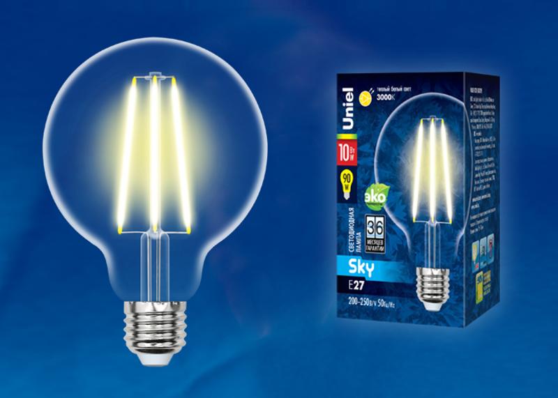 Лампа светодиодная LED-G95-10W/3000K/E27/CL PLS02WH LED. "шар", прозр. 3000K Серия Sky.