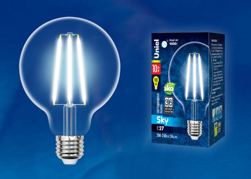 Лампа светодиодная LED-G95-10W/4000K/E27/CL PLS02WH LED. "шар", прозр. 4000K Серия Sky