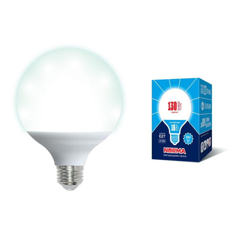 Лампа светодиодная LED-G95-16W/4000K/E27/FR/NR LED. "шар", матовая. Серия Norma. 4000K