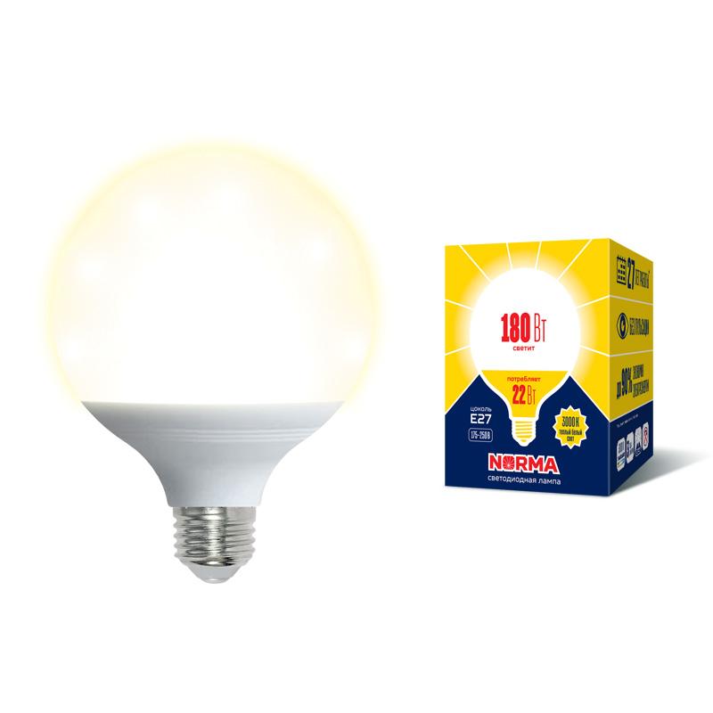 Лампа светодиодная LED-G120-22W/3000K/E27/FR/NR LED. "шар", матовая. Серия Norma. 3000K