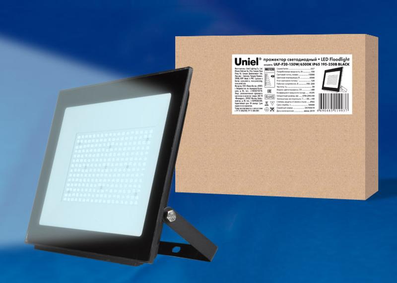 Прожектор светодиодный 150вт 6500К ULF-F20-150W/6500K IP65 195-250В BLACK