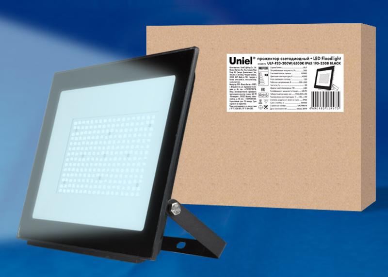 Прожектор светодиодный 200вт 6500К ULF-F20-200W/6500K IP65 195-250В BLACK