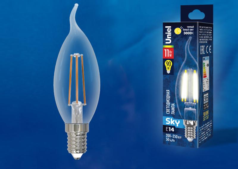 Лампа светодиодная LED-CW35-11W/3000K/E14/CL PLS02WH LED. "свеча на ветру", прозр. Серия Sky. 3000К .