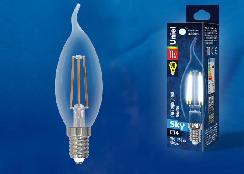 Лампа светодиодная LED-CW35-11W/4000K/E14/CL PLS02WH LED. "свеча на ветру", прозр. Серия Sky. 4000К .