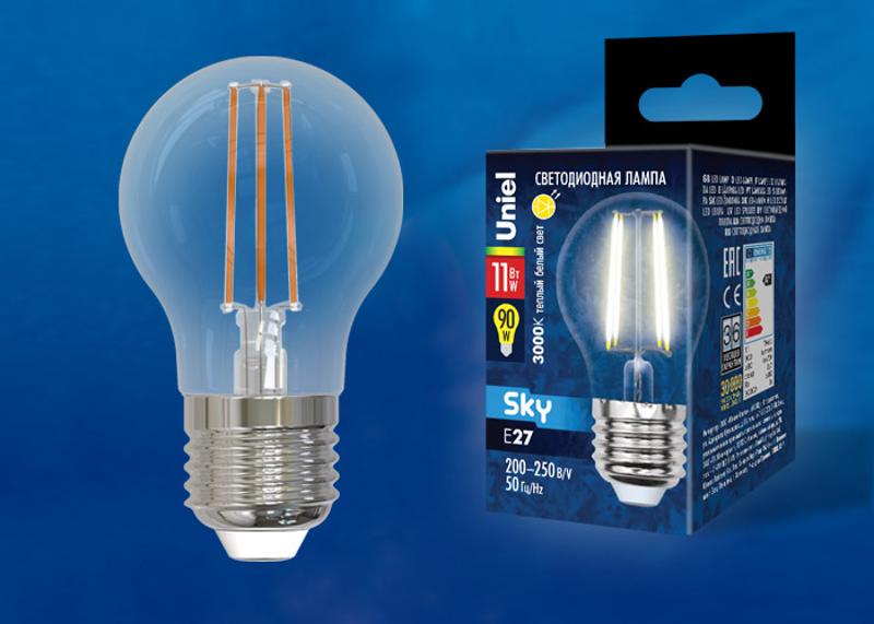 Лампа светодиодная LED-G45-11W/3000K/E27/CL PLS02WH LED. "шар", прозр. 3000К Серия Sky