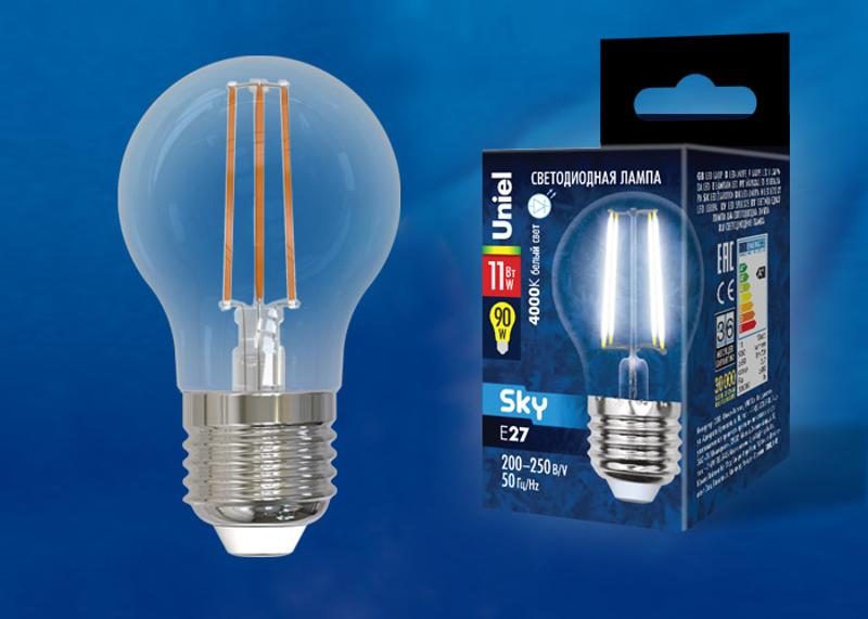 Лампа светодиодная LED-G45-11W/4000K/E27/CL PLS02WH LED. "шар", прозр.4000К Серия Sky