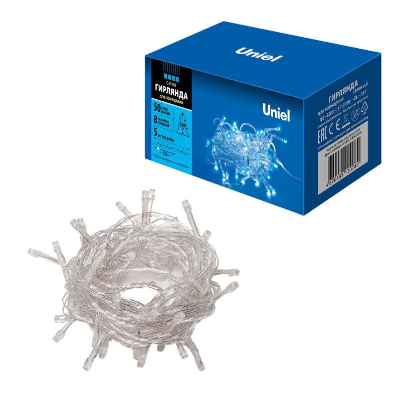 Гирлянда светодиодная  с контроллером  ULD-S0500-050/DTA BLUE IP20   5м. 50 диодов. синий свет. шнур прозр..
