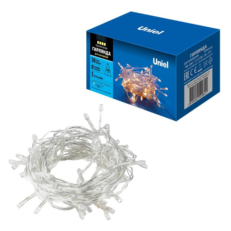 Гирлянда светодиодная  с контроллером  ULD-S0500-050/DTA WARM WHITE IP20   5м. 50 диодов. теплый белый свет. шнур прозр..