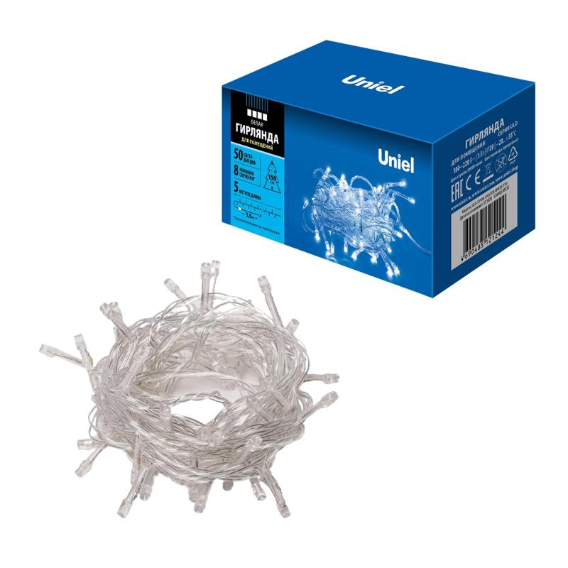 Гирлянда светодиодная  с контроллером  ULD-S0500-050/DTA WHITE IP20   5м. 50 диодов. белый свет. шнур прозр..
