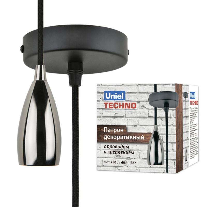 Патрон декоративный DLC-T-S32/E27 TS/1M/BL PEARL BLACK «Techno», с проводом (1м) и креплением. алюминий, цвет черный жемчуг