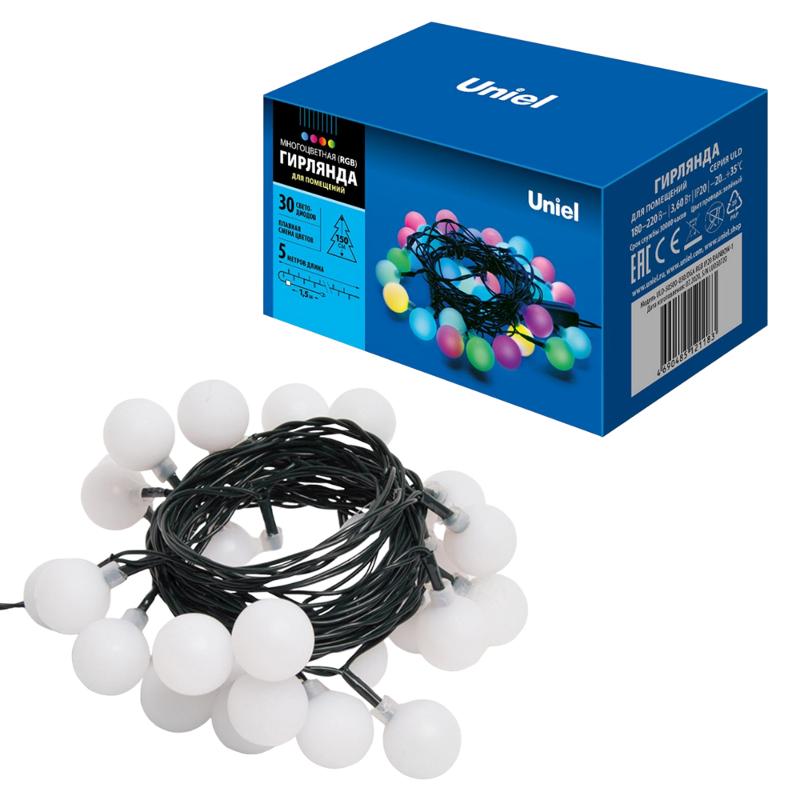 Гирлянда светодиодная  «Радуга-1»  ULD-S0500-030/DGA RGB IP20 RAINBOW-1   5м. 30 диодов. RGB свет. шнур зеленый.
