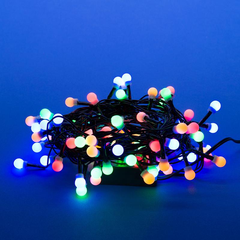 Гирлянда светодиодная с контр. Разноцветные шарики-1  ULD-S0500-100/DGA MULTI IP20 COLORBALLS-1   5м 100 мульти диодов шнур зел.