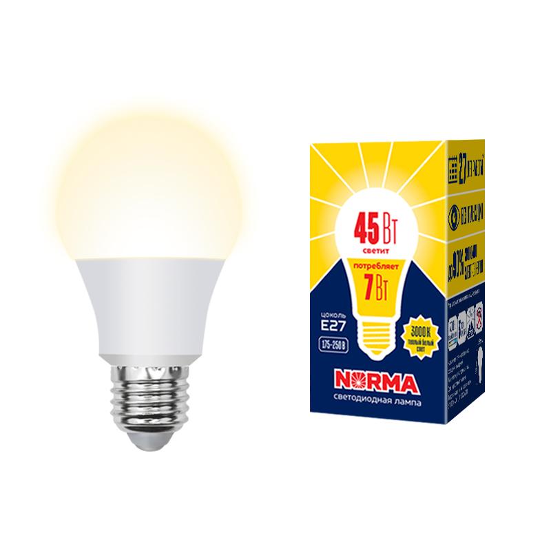 Лампа светодиодная LED-A60-7W/3000K/E27/FR/NR LED. "груша" матовая. Серия Norma. Теплый 3000K
