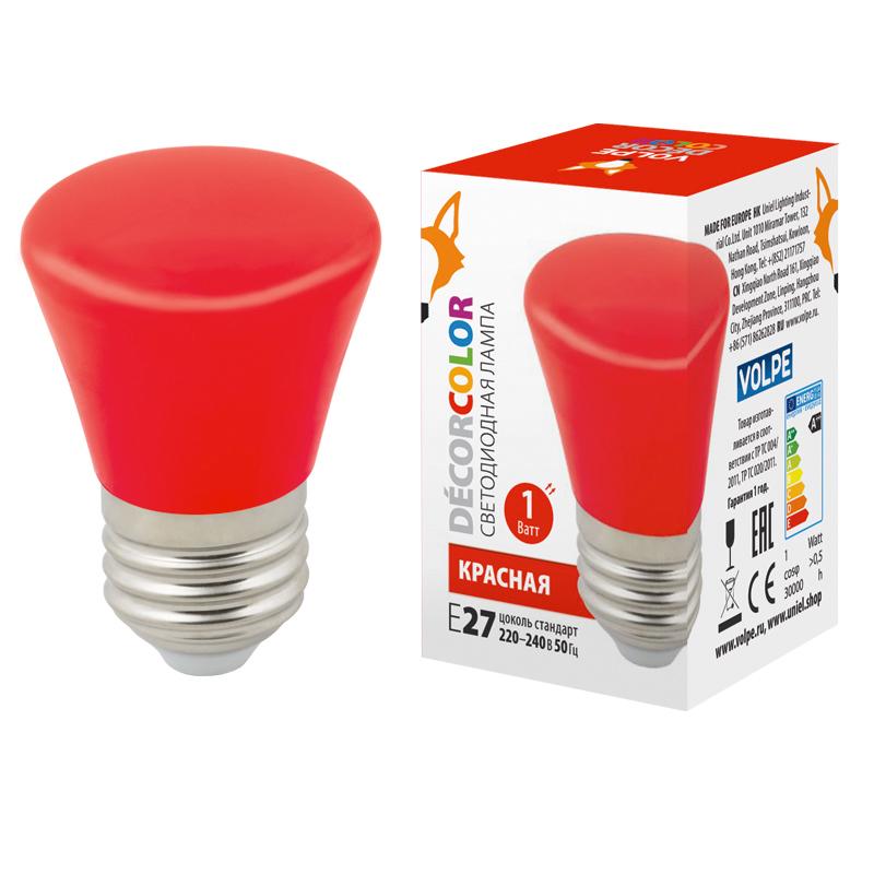 Лампа светодиодная LED-D45-1W/RED/E27/FR/С BELL декоративная LED. "Колокольчик", матовая. Цвет красный