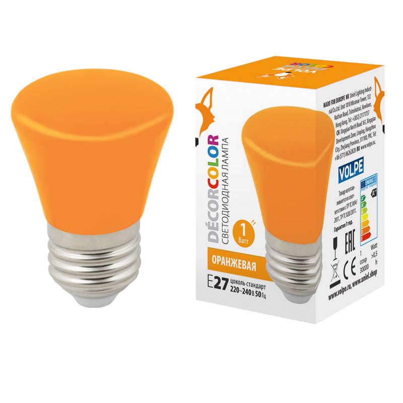 Лампа светодиодная LED-D45-1W/ORANGE/E27/FR/С BELL декоративная LED. "Колокольчик", матовая. Цвет оранжевый
