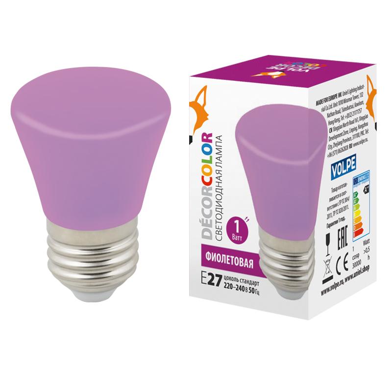 Лампа светодиодная LED-D45-1W/PURPLE/E27/FR/С BELL декоративная LED. "Колокольчик", матовая. Цвет фиолетовый