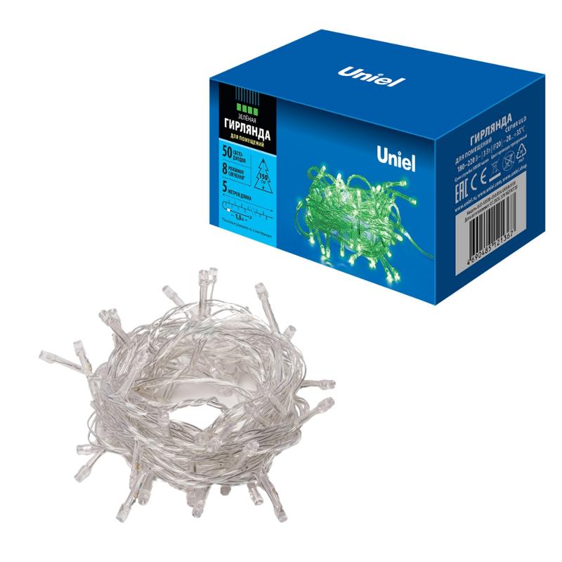 Гирлянда светодиодная  с контроллером  ULD-S0500-050/DTA GREEN IP20   5м. 50 диодов. Зеленый свет. шнур прозр..