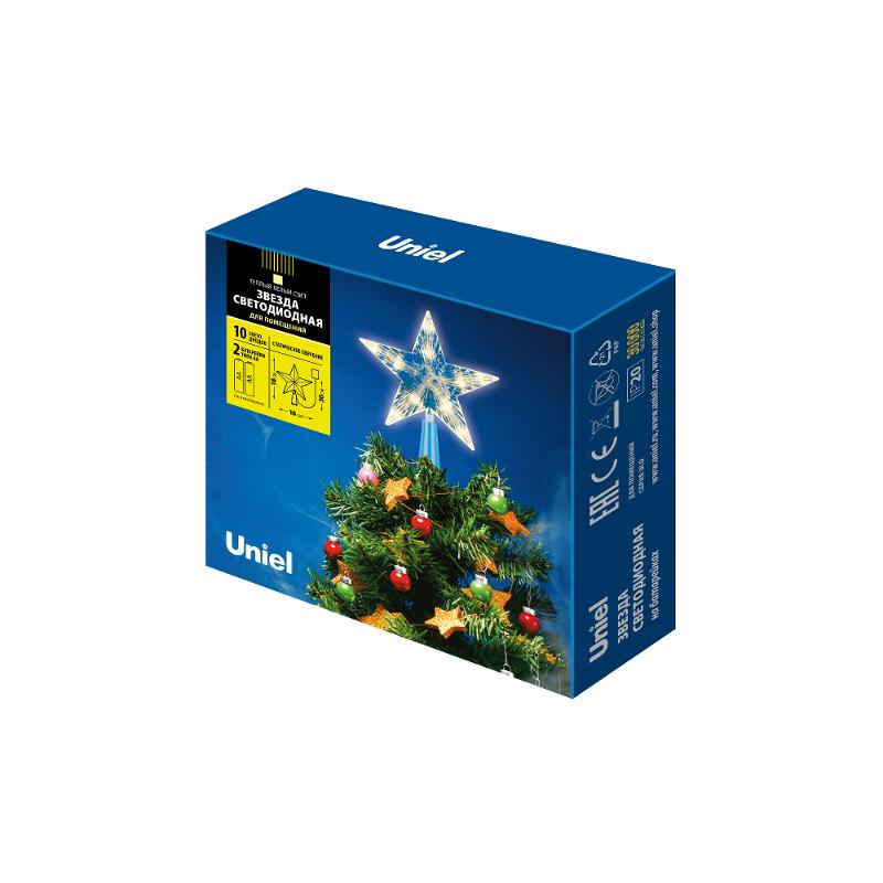 Украшение для елки светодиодное ULD-H1515-010/STB/2AA WARM WHITE STAR-2