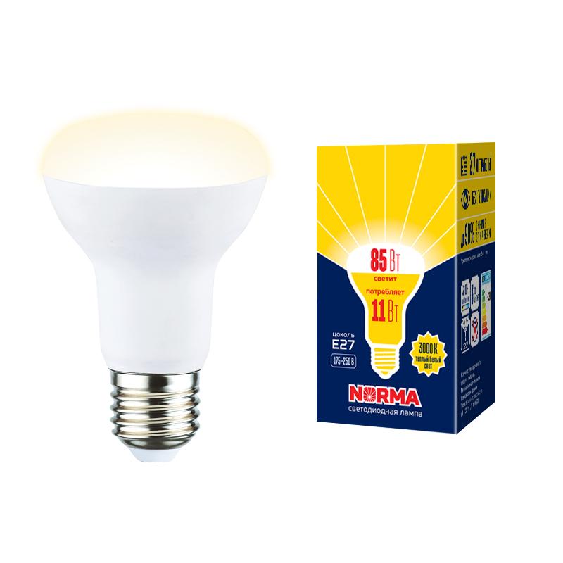 Лампа светодиодная LED-R63-11W/3000K/E27/FR/NR LED. "Рефлектор", матовая. Серия Norma. 3000K