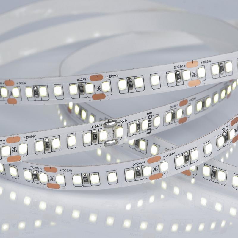 Лента светодиодная дневной свет 6500K ULS-2835-168LED/m-10mm-IP20-DC24V-14W/m-5M-6500K