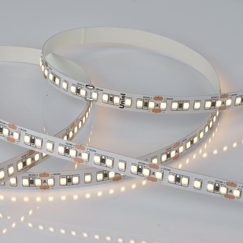 Лента светодиодная теплый свет 3000K ULS-2835-168LED/m-10mm-IP20-DC24V-14W/m-5M-3000K