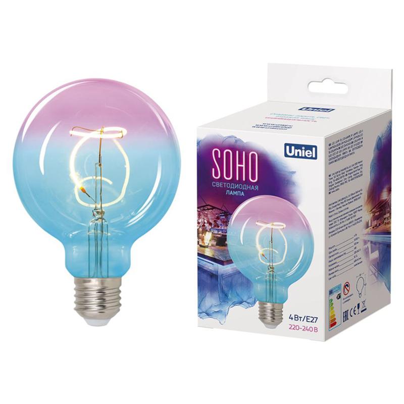 Лампа светодиодная LED-SF01-4W/SOHO/E27/CW BLUE/WINE GLS77TR LED SOHO. Синяя/винная колба. Спиральный филамент