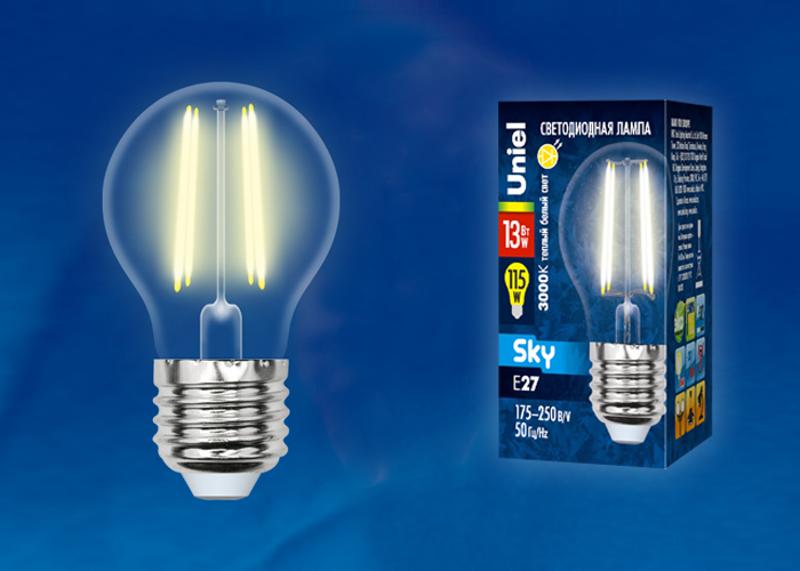Лампа светодиодная LED-G45-13W/3000K/E27/CL PLS02WH LED. "шар", прозр. 3000К Серия Sky