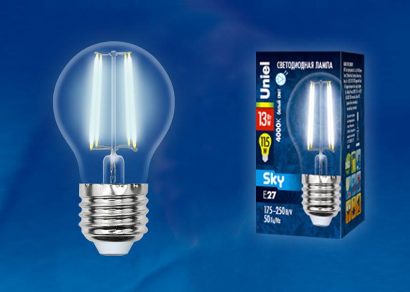 Лампа светодиодная LED-G45-13W/4000K/E27/CL PLS02WH LED. "шар", прозр. 4000К Серия Sky