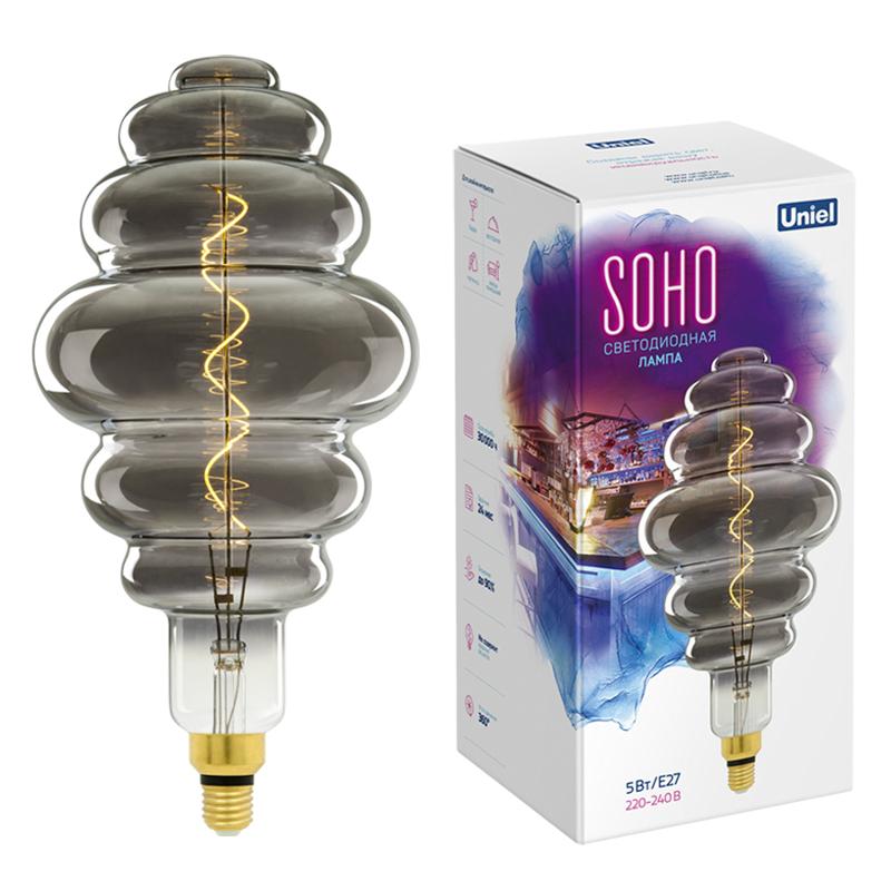 Лампа светодиодная LED-SF40-5W/SOHO/E27/CW CHROME/SMOKE GLS77CR LED SOHO. Хромированная/дымчатая колба. Спиральный филамент