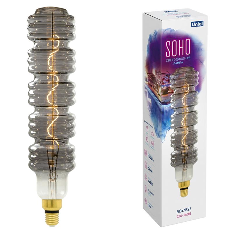 Лампа светодиодная LED-SF41-5W/SOHO/E27/CW CHROME/SMOKE GLS77CR LED SOHO. Хромированная/дымчатая колба. Спиральный филамент