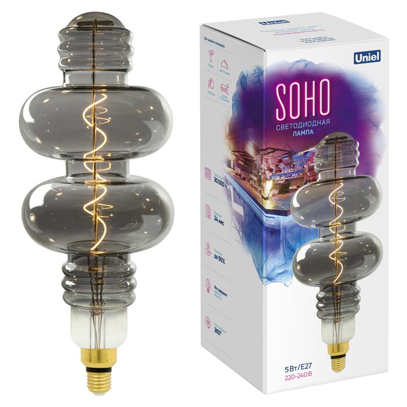 Лампа светодиодная LED-SF42-5W/SOHO/E27/CW CHROME/SMOKE GLS77CR LED SOHO. Хромированная/дымчатая колба. Спиральный филамент