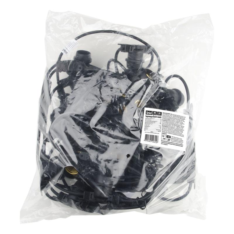 Гирлянда Белт-лайт  UDL-K111 80/E27/20M IP65 BLACK BELT-LIGHT  20м + 1,5м сетевой шнур. 80 патронов E27, шаг 25см. Чёрная