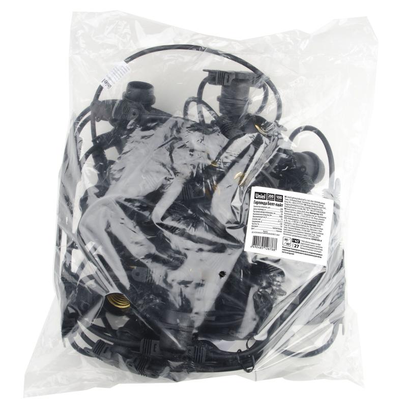 Гирлянда Белт-лайт  UDL-K120 200/E27/100M IP65 BLACK BELT-LIGHT  100 м + 1,5м сетевой шнур. 200 патронов E27, шаг 50см. Чёрная