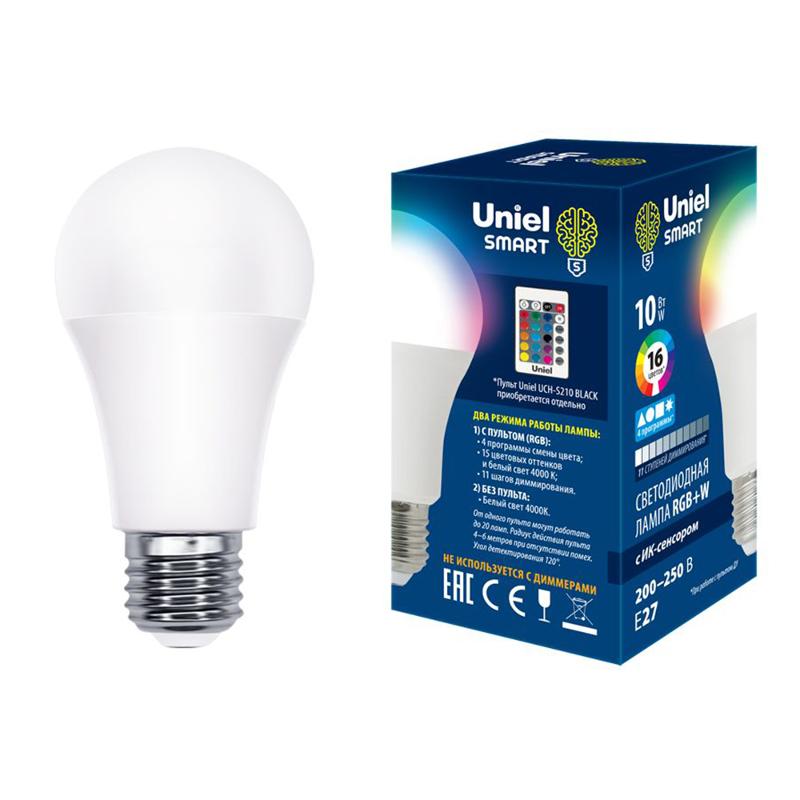 Лампа светодиодная LED-A60-10W/RGB/E27/REG PLS21WH LED с ИК сенсором. "груша", мат.. RGB свет. Пульт ДУ (н/к)