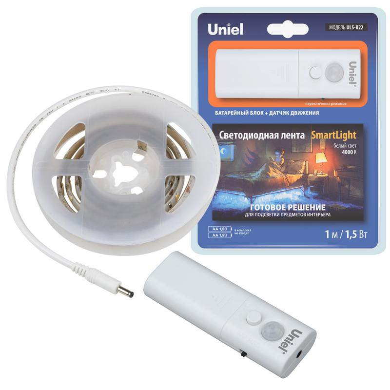 Комплект светодионая лента 1м IP65 белый свет 4000К на э/п 2АА (не в/к) ULS-R22-1,5W/4000K/1,0M/2AA SENSOR Smart Light