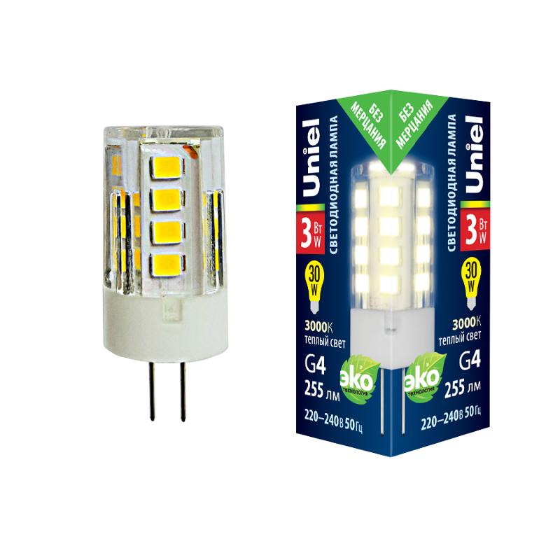 Лампа светодиодная LED-JC-220/3W/3000K/G4/CL GLZ09TR LED, прозр 3000К
