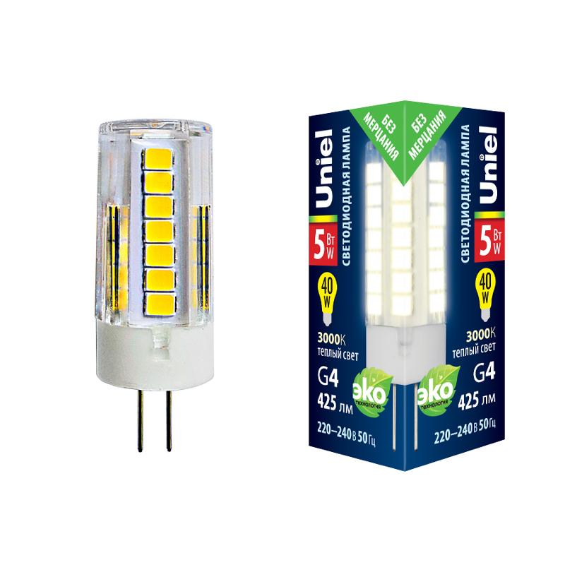 Лампа светодиодная LED-JC-220/5W/3000K/G4/CL GLZ09TR LED, прозр 3000К