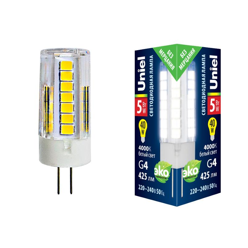 Лампа светодиодная LED-JC-220/5W/4000K/G4/CL GLZ09TR LED, прозр 4000К