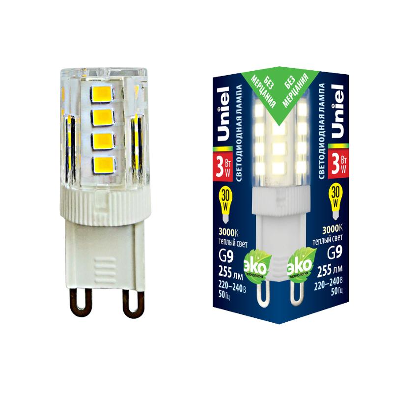 Лампа светодиодная LED-JCD-3W/3000K/G9/CL GLZ09TR LED, прозр 3000К