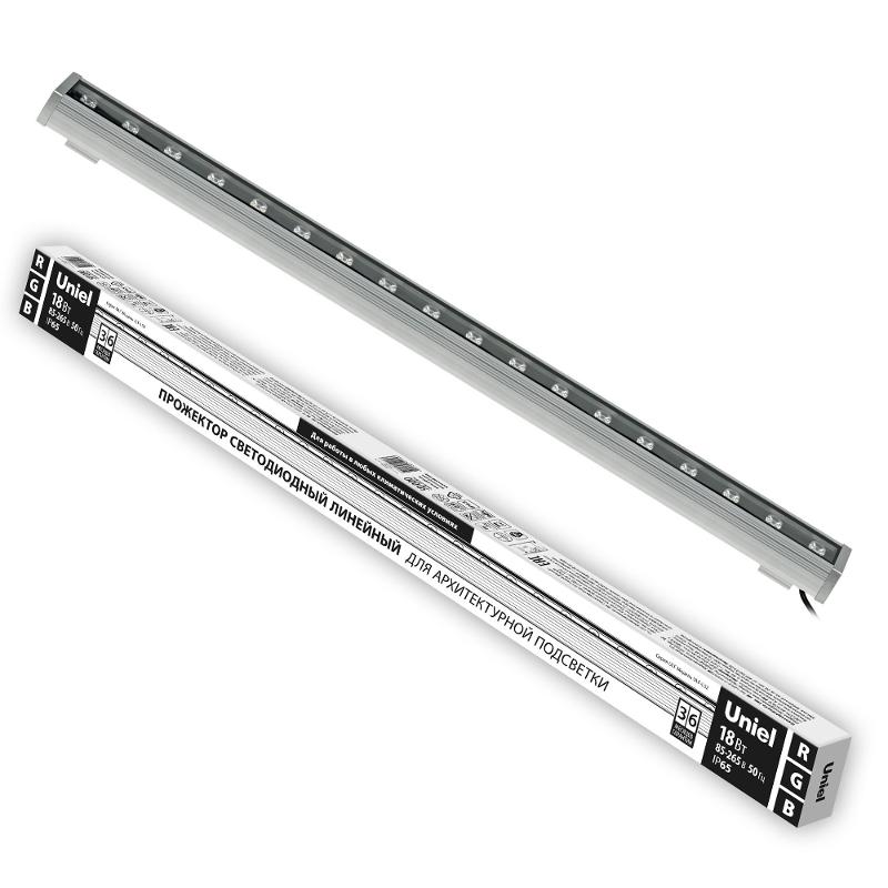 Прожектор светодиодный линейный Uniel ULF-L52-18W-RGB-L100 220V IP65 SILVER 1000мм. RGB. Алюминий
