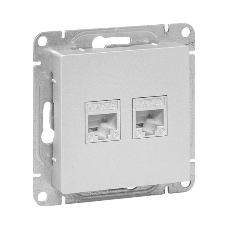 Механизм розетки RJ45 - 2шт, (cat5), алюминий Эпика EKF