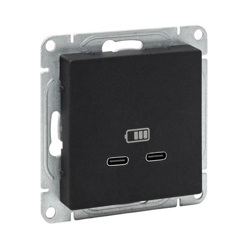 Механизм розетки USB-C - 2шт, чёрный Эпика EKF