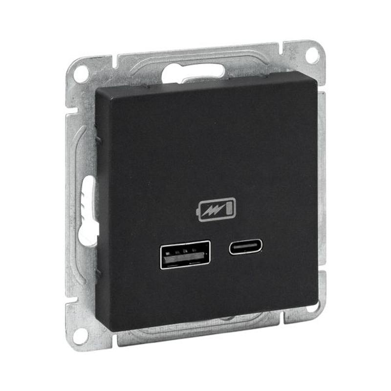 Механизм розетки USB-A+С, чёрный Эпика EKF